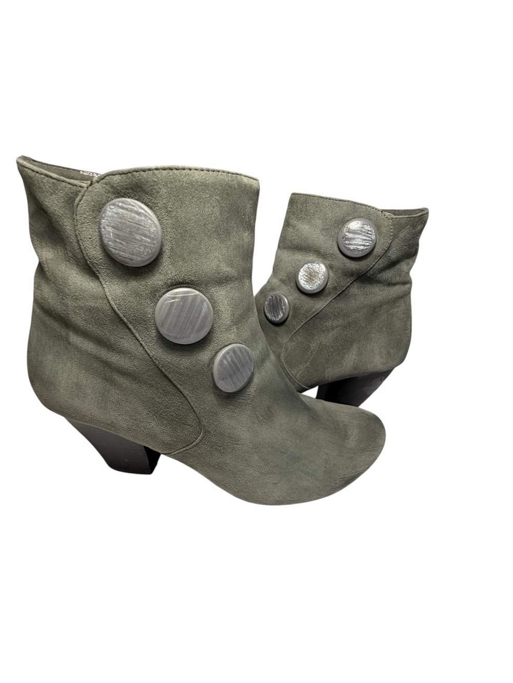 Vaneli Grey  Suede Button Accent Ankle Boots Womens 7.5